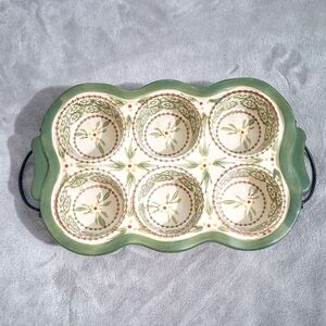 Temptations By Tara Old World Green 6 Muffin Pan With Trivet